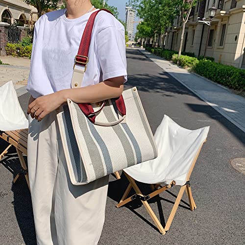Canvas Tote Bag For Women Crossbody Hobo Bag Casual Canvas Shoulder Handbags Top Handle Color Stripe Satchel Purse #TOP3
