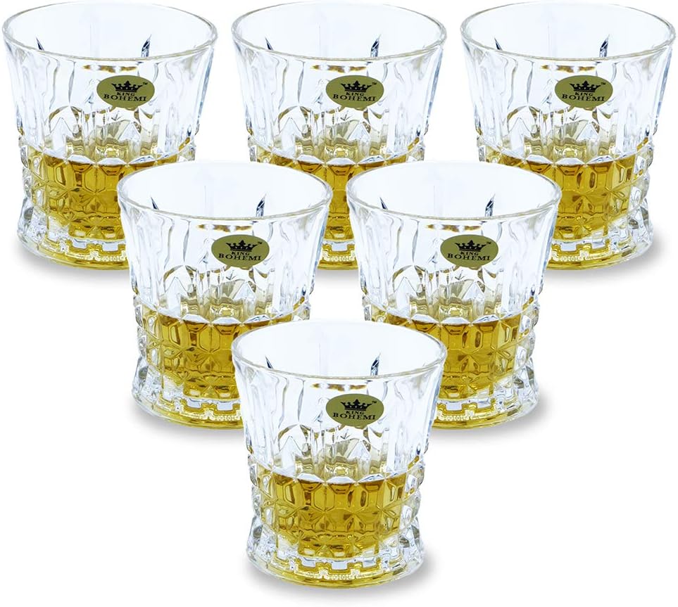 King Bohemi, Crystalline Diamond Double Old Fashioned Whiskey Glass Set of 6 pcs - 350 ml