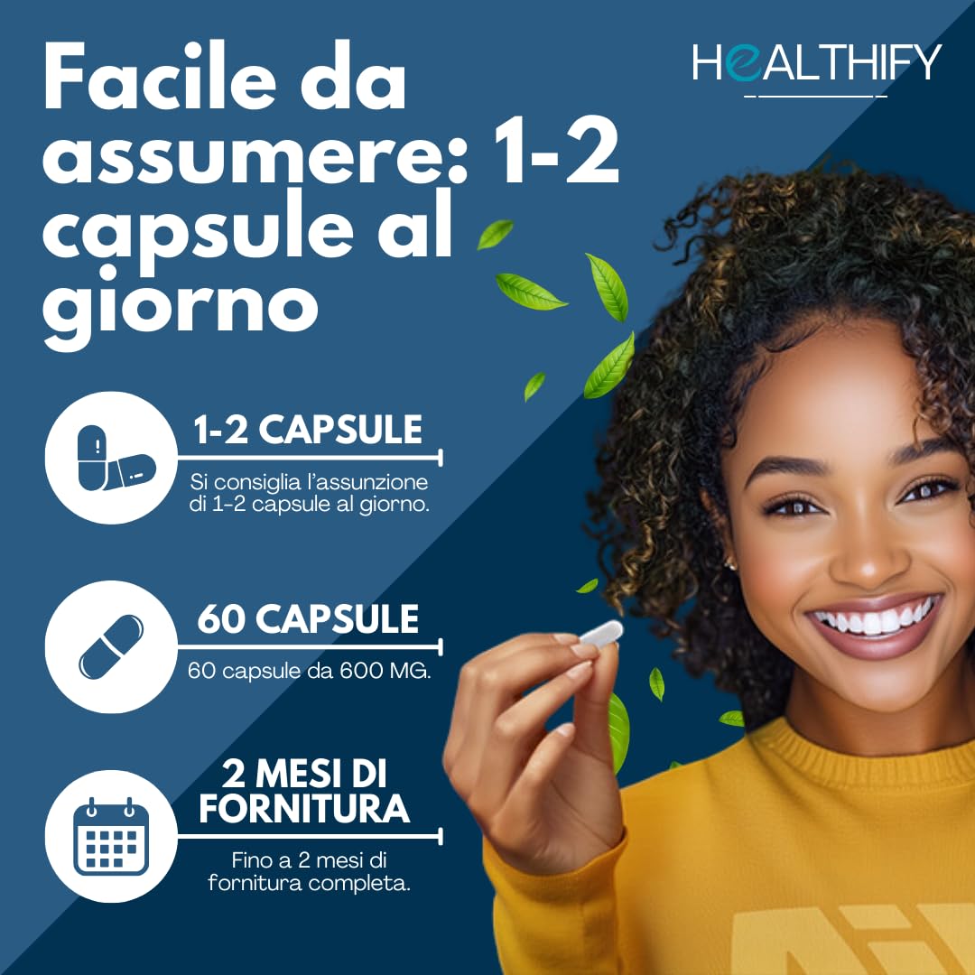 HEALTHIFY Diuretico Drenante Detox Forte Fegato ed Intestino Anticellulite con Tarassaco Betulla Garcinia Orthosiphon e Bromelina 60 Capsule Made in Italy