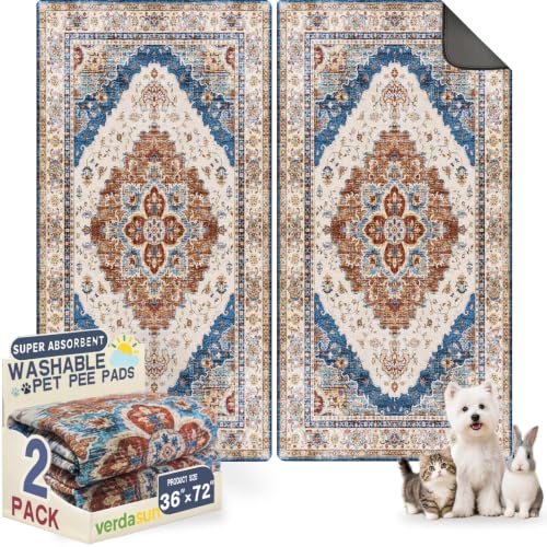 Image of Washable Pee Pads for Dogs, Reusable Puppy Potty Training Pads, Ultra-Absorbent Thick Waterproof Leak-Proof Non-Slip Pads & Mat for Crate, Playpen, Floor, Whelping & Housebreaking , 2 Pack 36 inchx72 inch