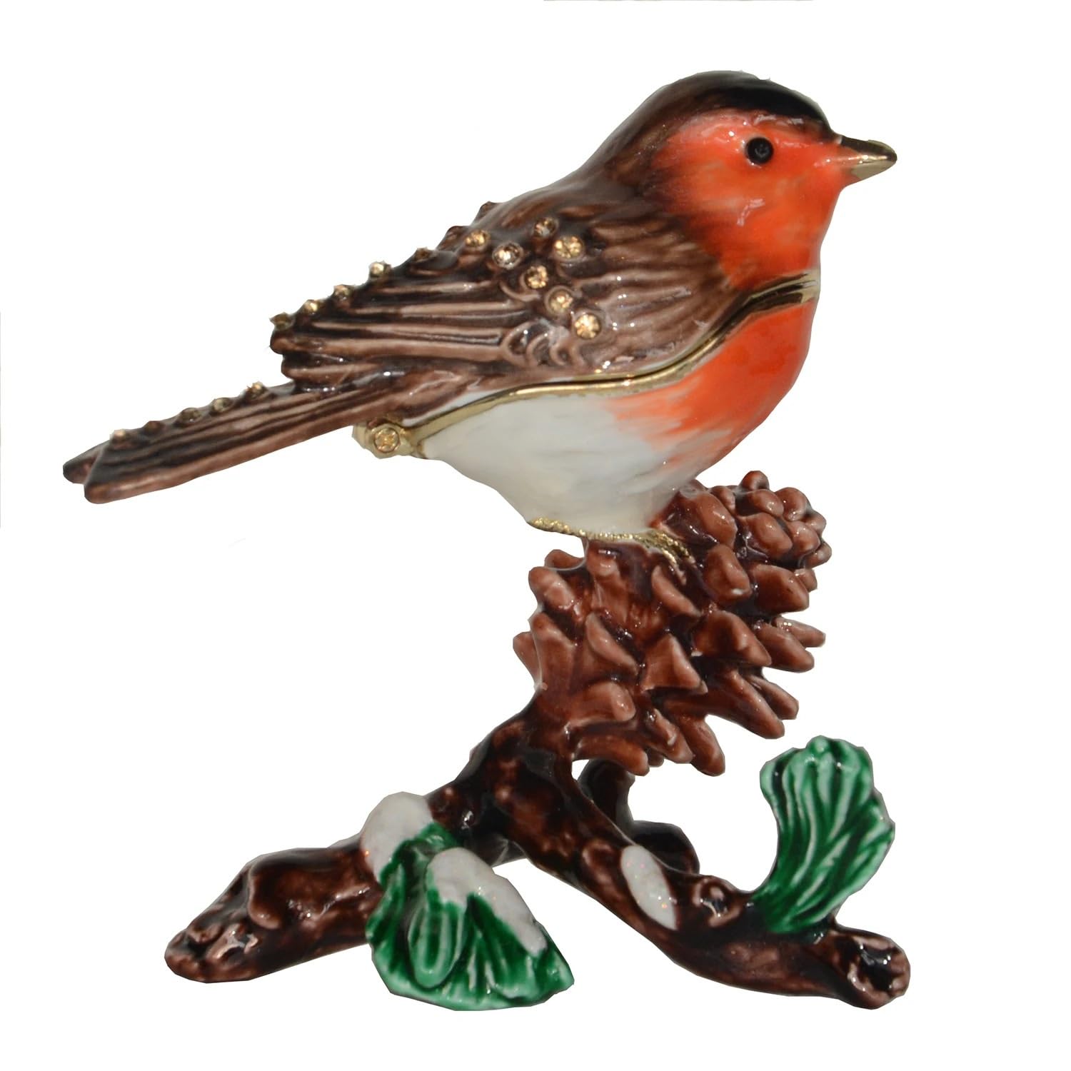 YOPI Chickadee On Pine Cone Trinket Box – Bird Figurine Jewelry Container For Earrings, Rings & Necklaces, Zinc Alloy Decorative Storage Box