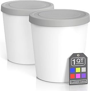 BALCI - Premium Ice Cream Containers (2 Pack - 1 Quart Each) Perfect Freezer Storage Tubs with Lids for Ice Cream, Sorbet and Gelato! - Grey