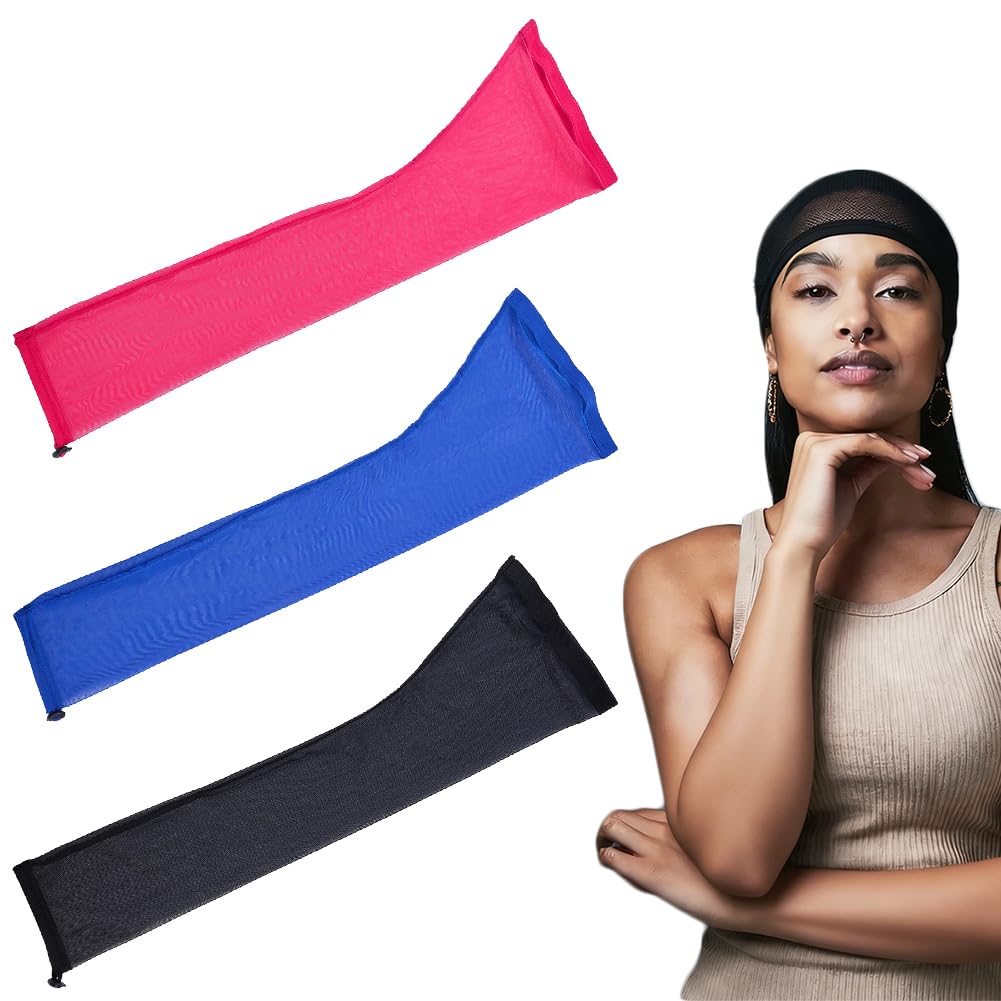 3 Stück 3 Farben Atmungsaktive Hair Weave Hülle für Locs mit Zugband Extra Lange Dehnbare Perücke Unterziehhaube für Frauen Faux Locs Protective Styles Dutt Modisches Komfortables Design