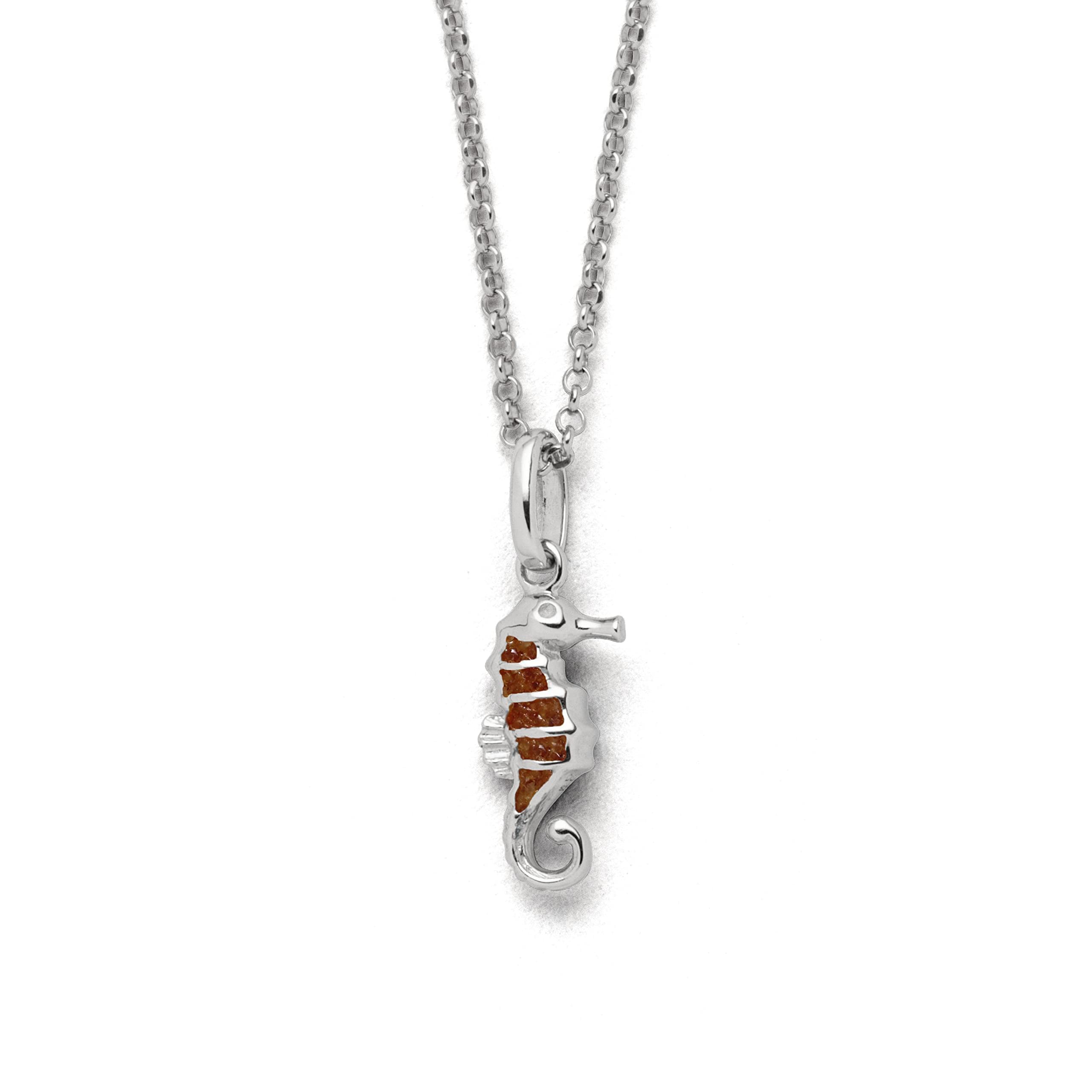 DUR Halskette Seepferd aus 925 Sterling Silber mit Bernstein veredelt, Braun/Silber, 42 cm, K2719