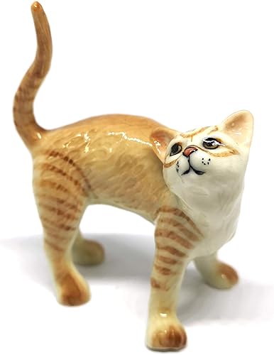 ZOOCRAFT Figura de gato de cerámica coleccionable estirando gatito marrón pintado a mano animal miniatura decoración del hogar