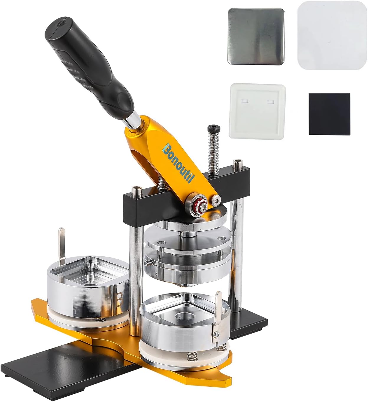 Button Maker Machine 50 mm Square Photo Magnet Maker Machine Heavy Duty Metal Fridge Photo Magnet Machine Press 100 pcs Set DIY Home Beginners