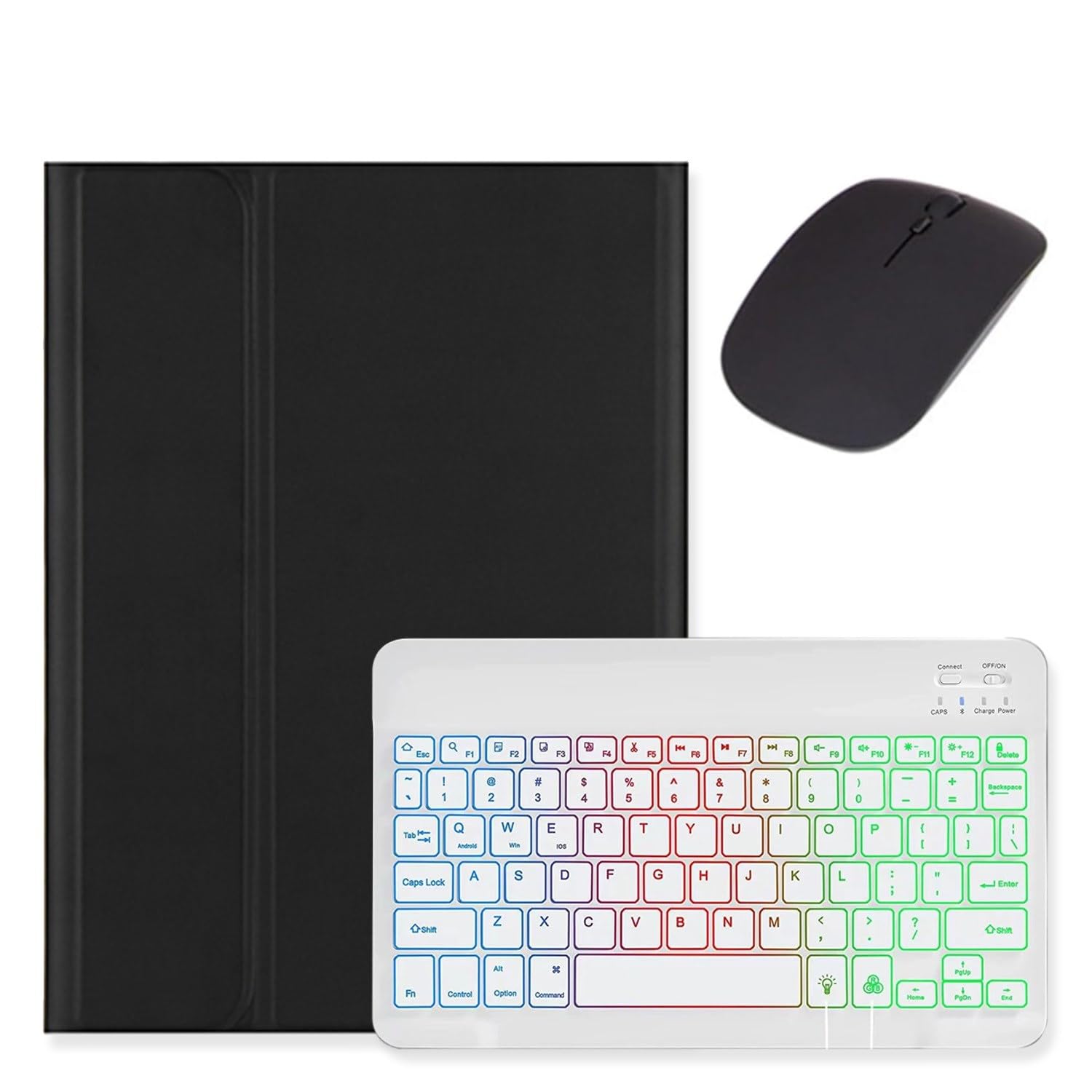 Backlit Keyboard for Galaxy Tab S9 FE+ 12.4?/ Tab S10+ / Tab S9+ /S8+/S7+/S7 FE 12.4 inch Case with Mouse and Magnetic Detachable Backlight Color Keyboard,Black+White