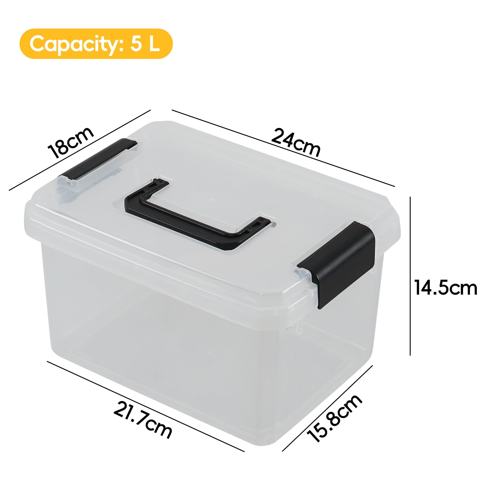 Confezione da 4 scatole portaoggetti da 5 litri con coperchio, piccole scatole portaoggetti in plastica trasparente