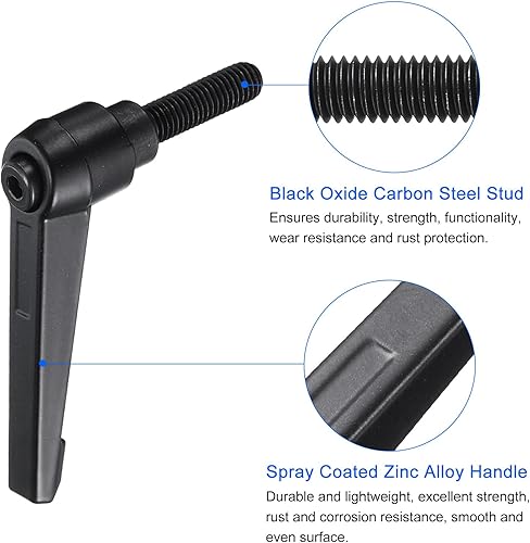 Miniatura 3 de uxcell 4 manijas de palanca de sujeción, perno macho roscado de acero al carbono de óxido negro M8 x 0.984 in, asas ajustables de bloqueo de