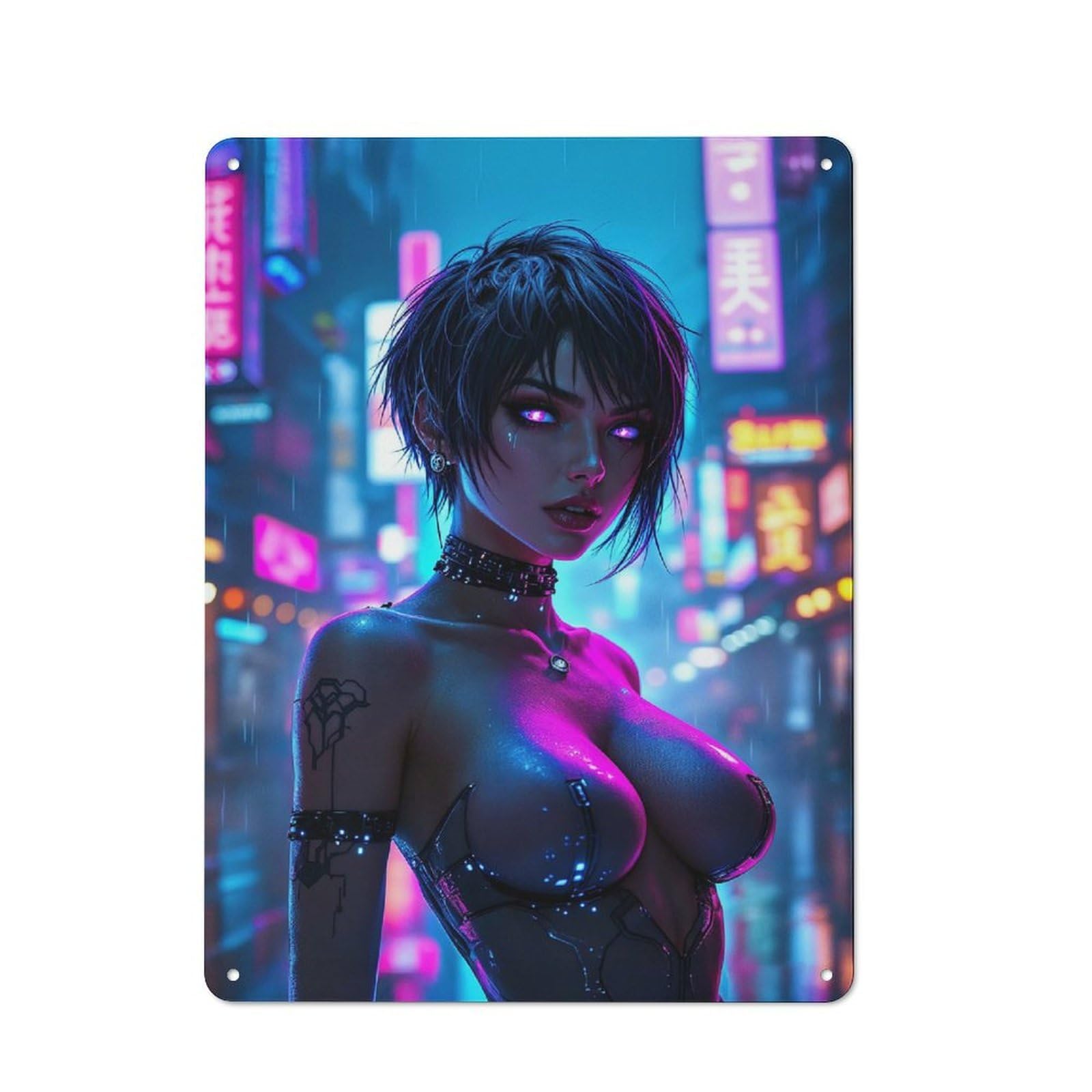 Woman in Neon City Printed Tin Plaque, Clean Printed Wall Decor for Breakfast Nook, Kitchen Wall And Home Cafe, 40x30cm