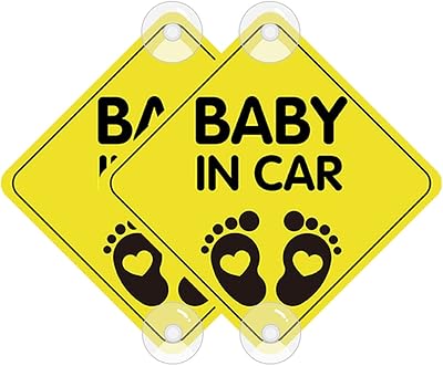 Nouiroy Baby on Board Sign with Suction Cup, 2 Pcs Funny Baby on Board Car Sign Removable, PVC Car Sign Baby Safety Warning Sign 4.72 * 4.72in,1.5mm Thickening (Love feet Pattern)