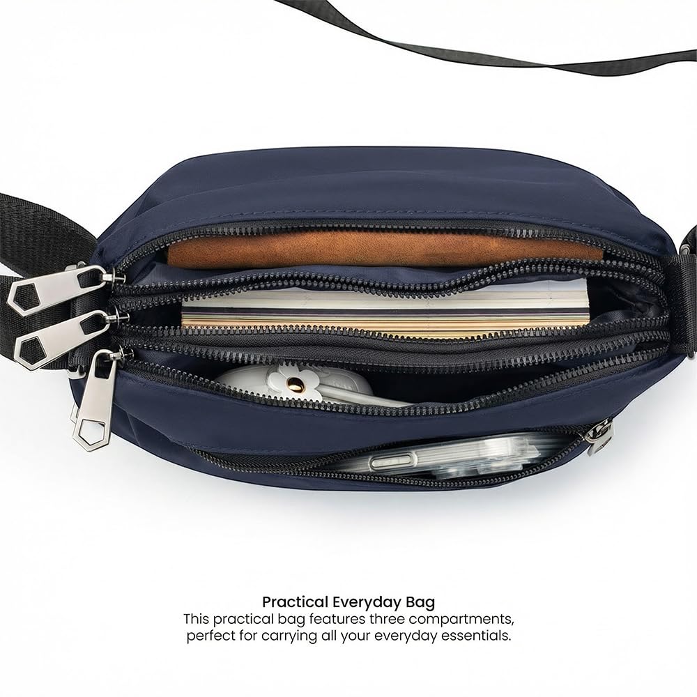 Sacoche Homme Bandouliere & Sac Bandoulière Femme – Sac Bandoulière Homme Compact Nylon Multi-Poches, Sacoche Pratique avec Sangle Réglable pour Voyage, Travail et Quotidien (Bleu) - 3