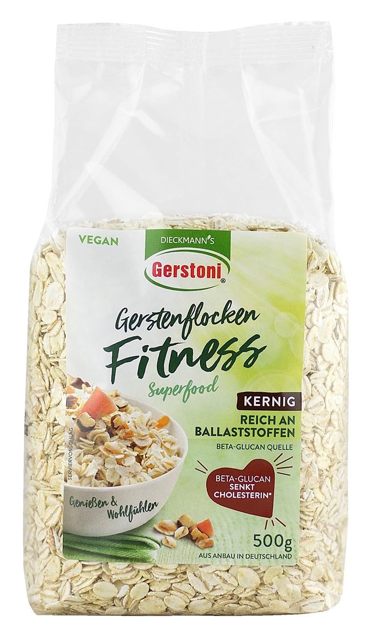 Gerstoni Fitnessflocken kernig (18 x 500g) - mild-nussige Gerstenflocken für Müsli, Porridge, Kochen & Backen - mit 5% pflanzlichem Beta-Glucan für natürliche Fitness & Wohlbefinden