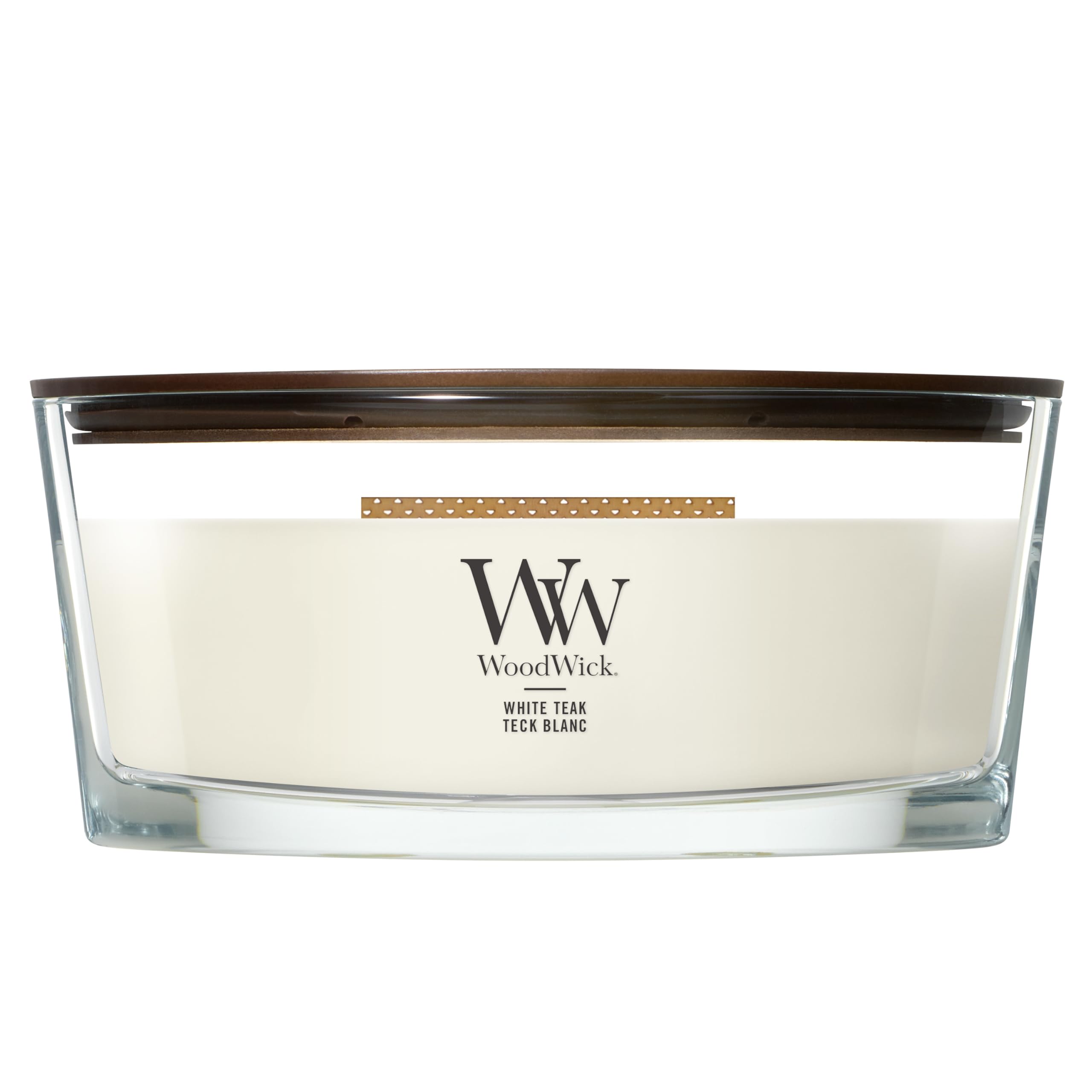 Woodwick Ellipse Scented Candle | White Teak | with Crackling Wick | Burn Time: Up to 50 Hours