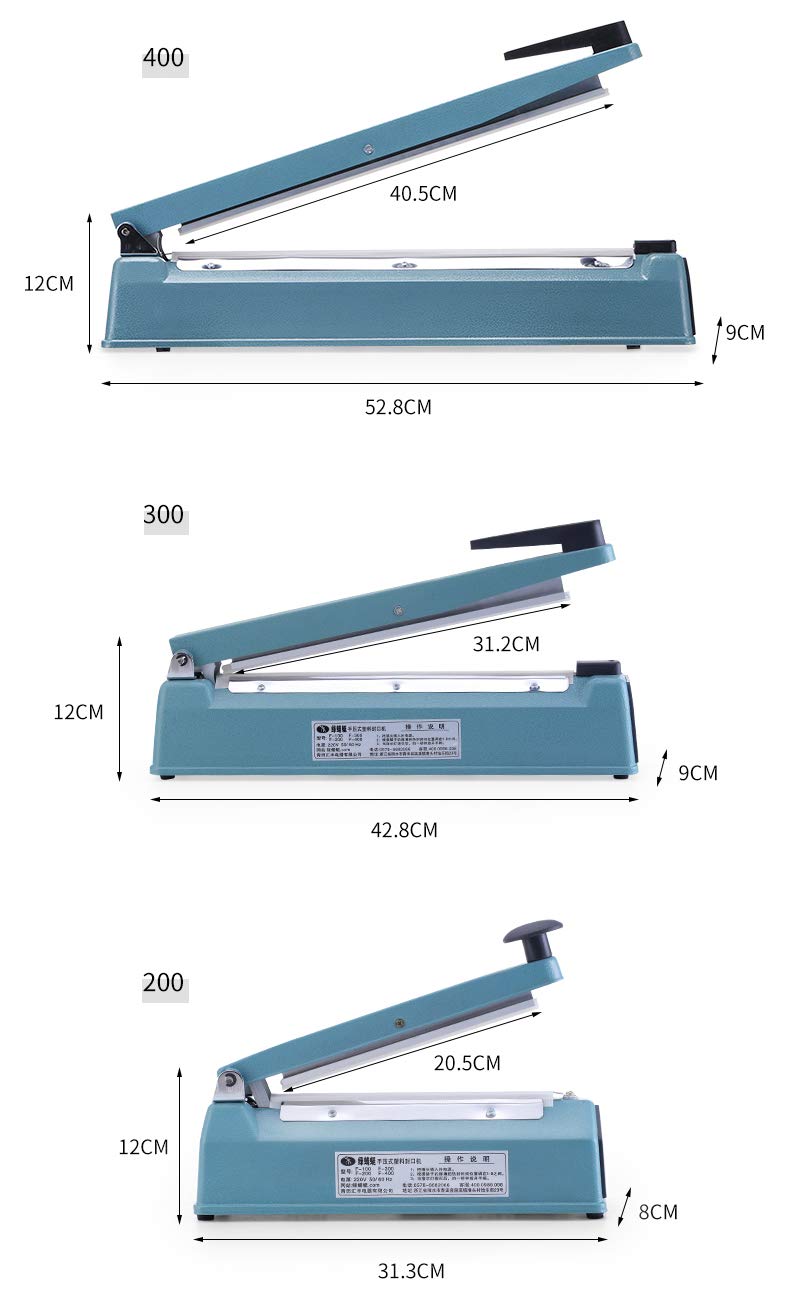 Hanchen Selladora Térmica 200/300/400mm Sellador de Bolsas de Plástico con Pantalla LED para Bolsa de PP PE Papel Kraft Textil no Tejido (Ancho de sellado: 3mm, Longitud de sellado: 200mm)