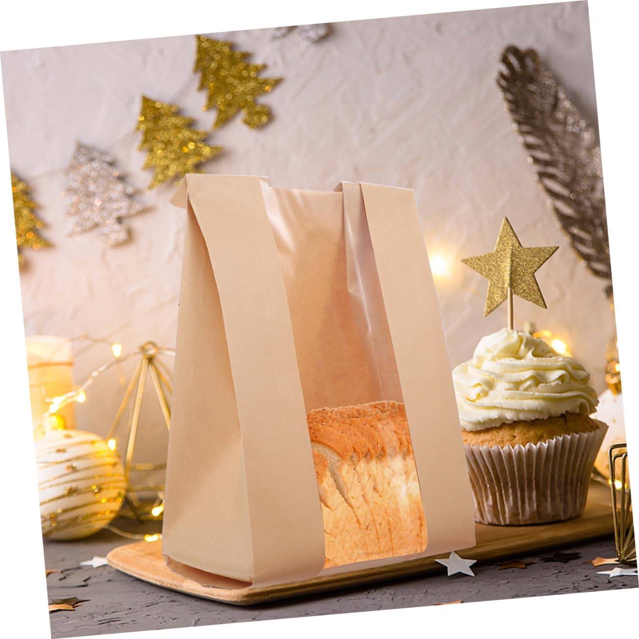 100pcs Kraft Bread Bags for Sourdough Reusable Window Baking Paper Sandwich Bags