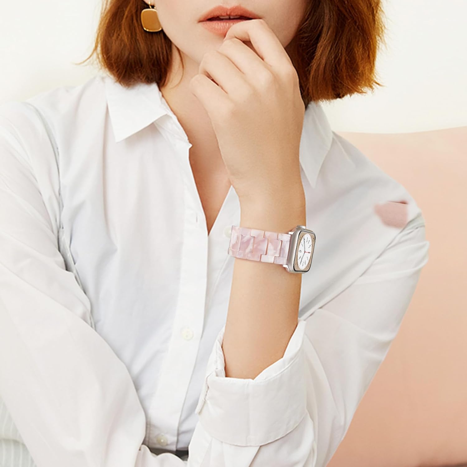 V-MORO Resin Bands Compatible with Apple Watch Series 11/10/9/8/7 41mm/42mm Fashion Dressy Lightweight Cute Strap with Starlight Buckle for iwatch Series SE/6/5/4/3/2/1/SE3(Floral Pink,42mm/41mm/40mm/38mm) - Image 3