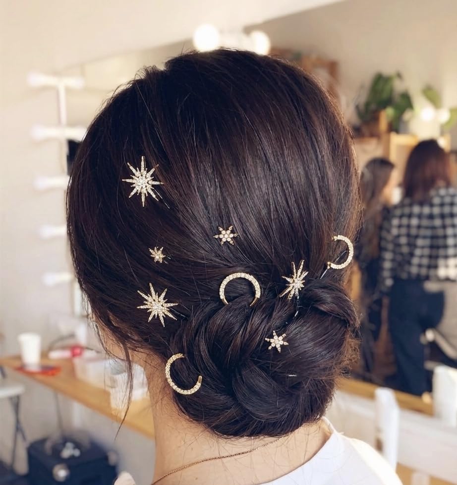 SIDDH CRAFT Gold Star and Moon Hair Pins, Celestial Rhinestone Bobby Pins, Bridal Wedding Hair Accessories 8 peace-image-32