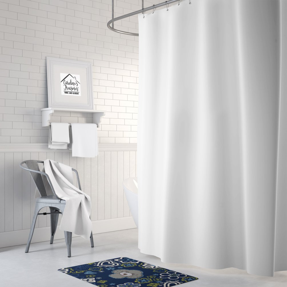 Caroline's Treasures BB5110RUG Blue Flowers Silver Gray Poodle Machine Washable Memory Foam Mat, Bathroom Rug, Non-Slip Bath Mat, Durable Thick Washable Rugs for Kitchen, Bathroom Quick Dry, Decorativ