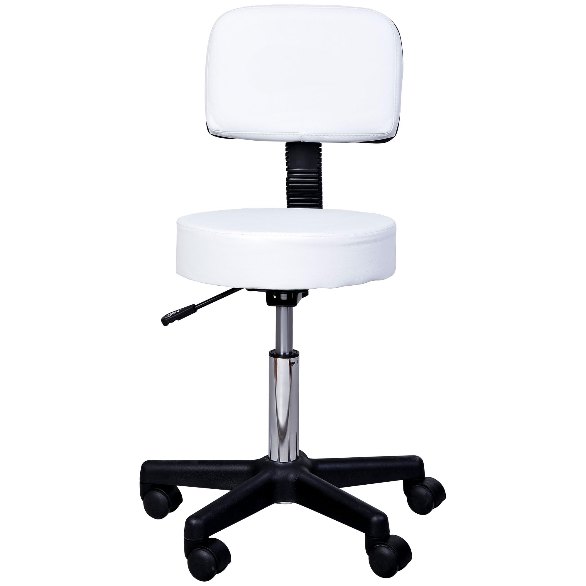 HOMCOM Tabouret Massage à roulettes réglable en Hauteur pivotant avec Dossier Ergonomique Blanc