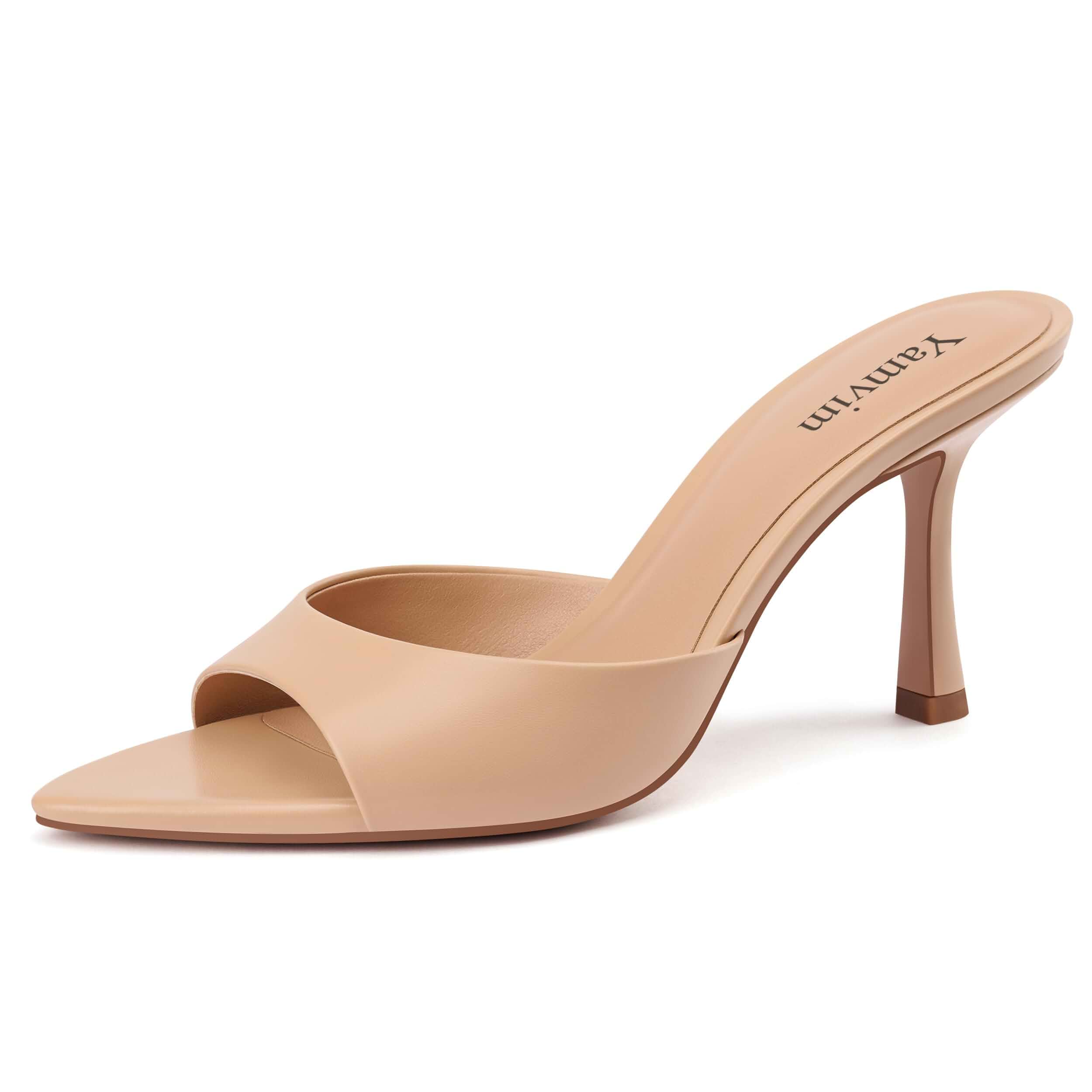 Heel Mules for Women Pointed Open Toe High Heel Sandals 3 Inch Peep Toe Slip On Backless Sexy Stiletto Heels for Party Wedding Daily Summer
