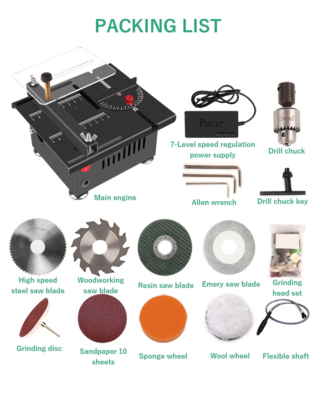 DYK&NX Seghe da Tavolo Mini Elettriche con 4 Lame per Sega, profondità di Taglio Regolabile 0,1~16mm