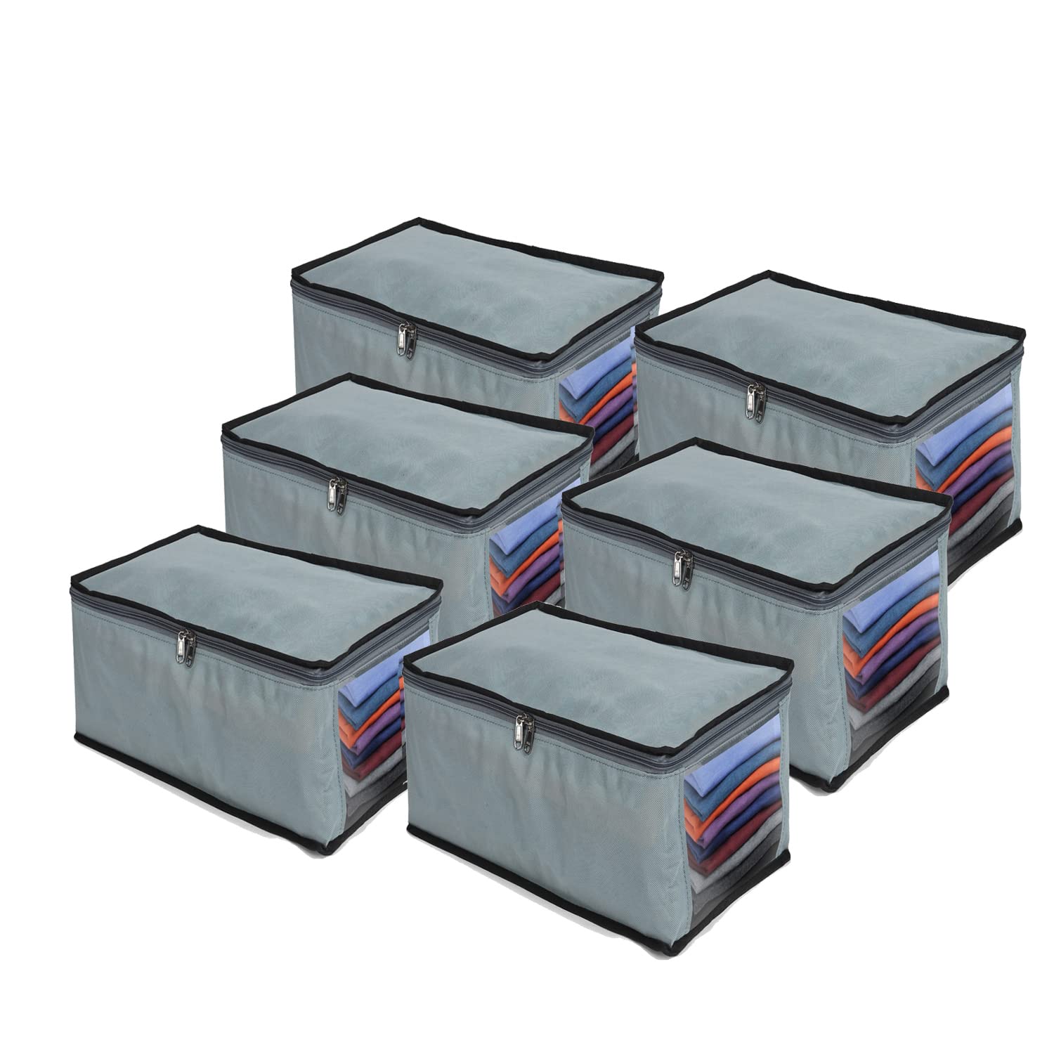 DOUBLE R BAGS Shirt Organizer for Men | Foldable Clothing Storage Box | Closet Organizer for Shirts, T-Shirts & Jeans | Wardrobe Organizer (Grey, Pack of 6, 42x27x17 cm, 1 Compartment)