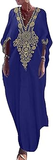 Gold Embroidery Long Kaftan Dresses V Neck Caftan Dress Beach Cover Ups for Women Embroidery