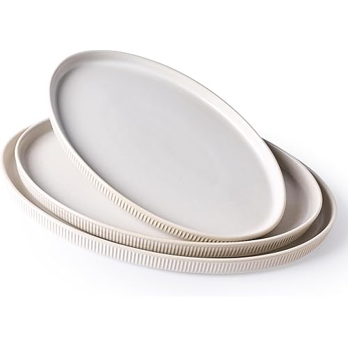 famiware Serving Platter, 16/14.6/12.9 Inch Serving Dishes for Entertaining, Party Serving Trays for Food, Buffet Oval Platters for Food, Large Plates for Bread Turkey Cheese Appetizer, Matte White