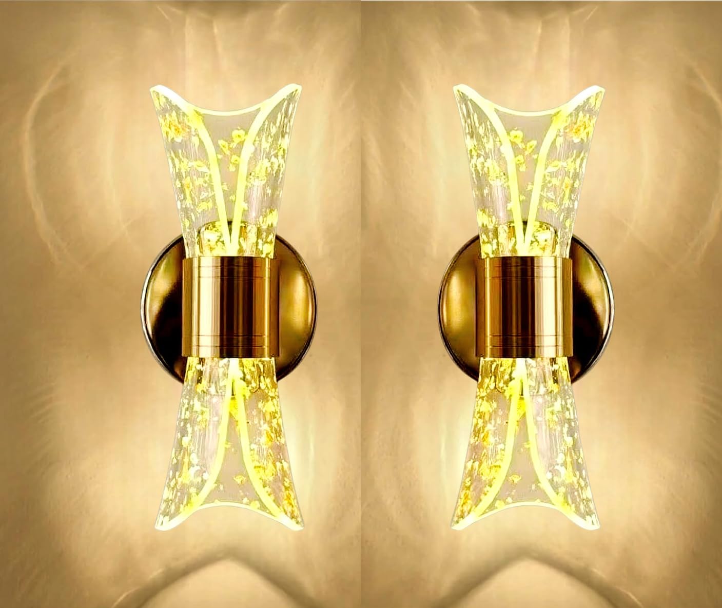 Groeien Pack of 2 |12W | 3 Color LED Nordic Sconce Crystal Glow Transparent Indoor Home Acrylic Wall Lamp for Bedroom Living Room Corridor Lighting Fixtures Wall Mount(Warm+Natural+Coolwhite)