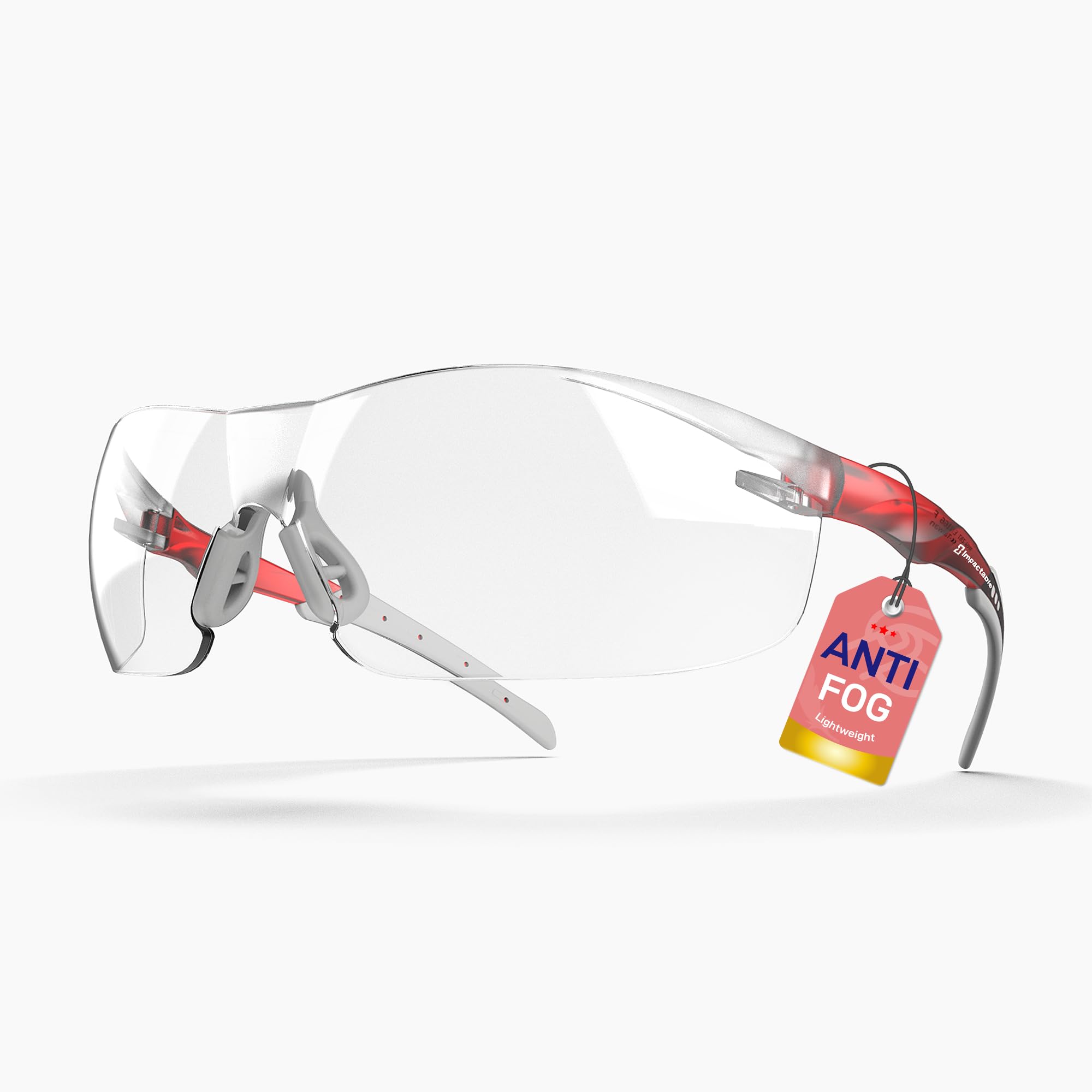 ANSI Z87.1 - Gafas de seguridad, antivaho, UV, resistentes a los arañazos, para protección ocular en el trabajo o disparo, medio marco con lentes envolventes transparentes y agarre