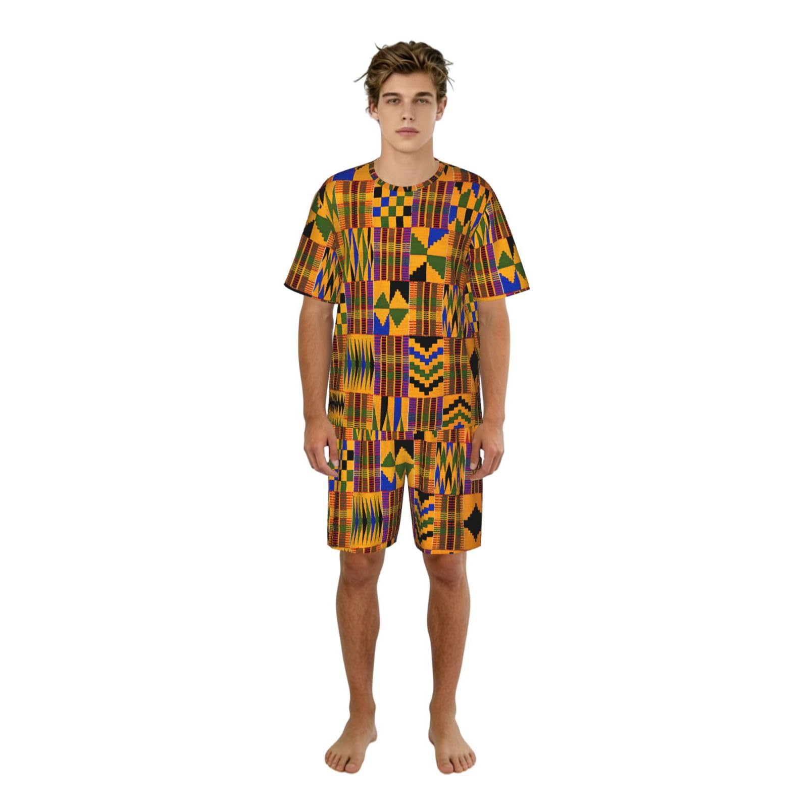 Set di pigiami da uomo con stampa africana, comodi set di pigiama da uomo con pantaloncini, perfetto per le notti estive