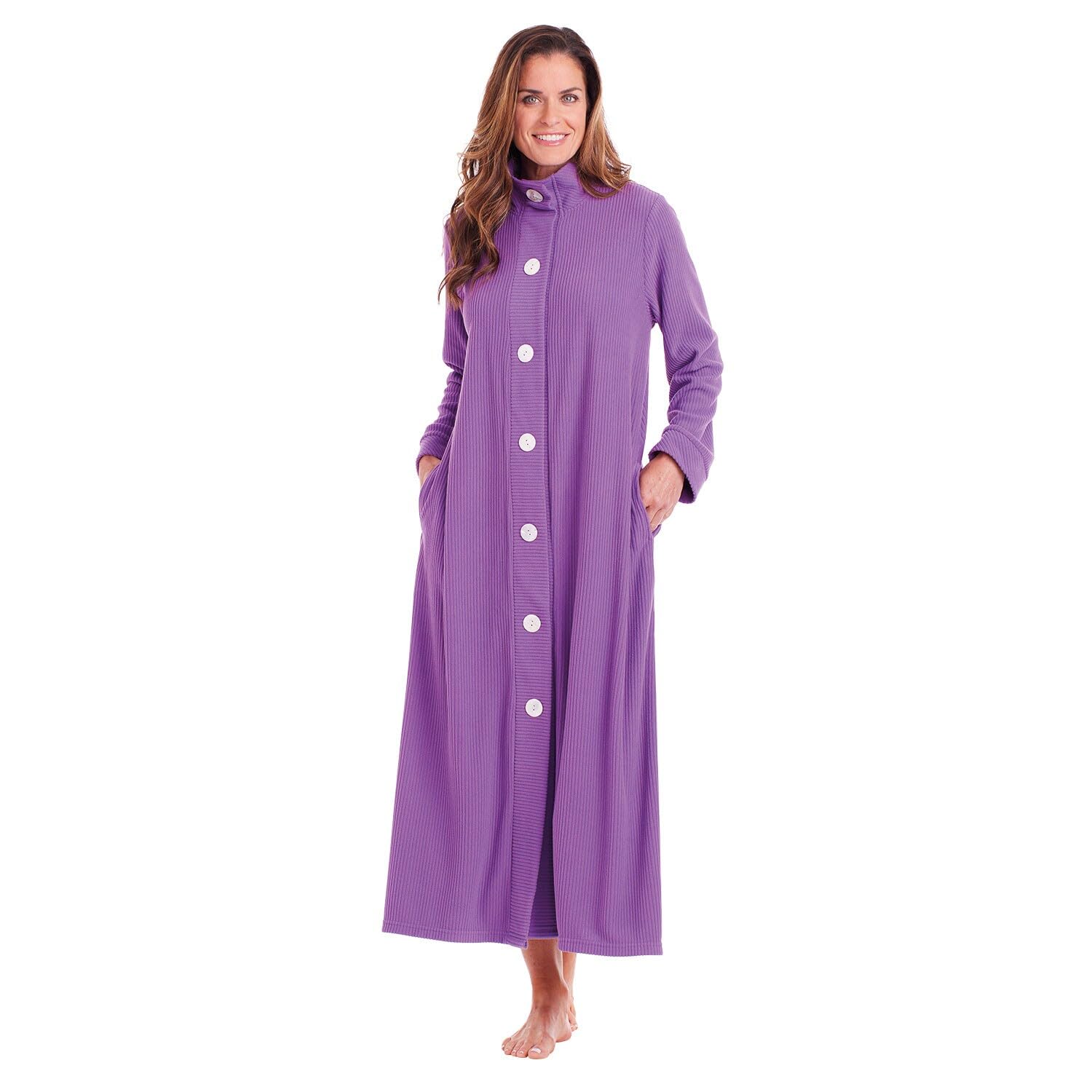 CATALOG CLASSICS Womens Long Robe Nightgown Button Front Housecoat Soft Chenille