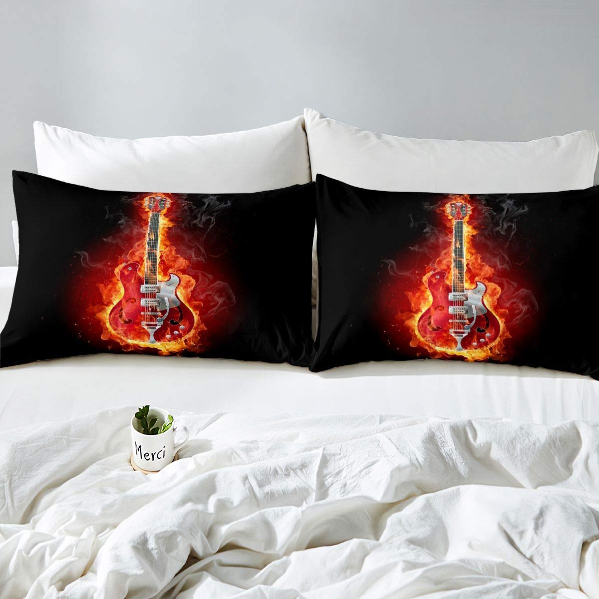Guitar Duvet Cover Rock Music Themed Bedding Set For Kids Boys Girls Children Musical Pattern Comforter Cover Soft Chic Guitar Instruments Decor Bedspread King Size Zipper - Image 2