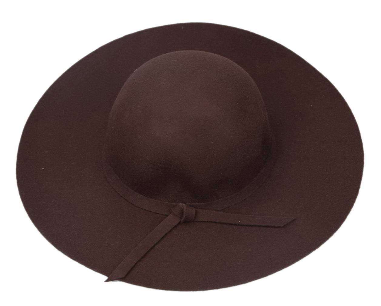 COMVIP Women Winter Casual Wide Brim Wool Fedora Panama Hat with Belt Dark Brown