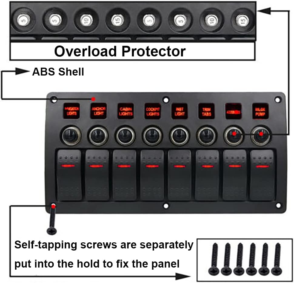 Boat Marine Car Rocker Led Panel Switch With Breakers 8 Gang Switch Panel 12V 24V Waterproof On-Off
