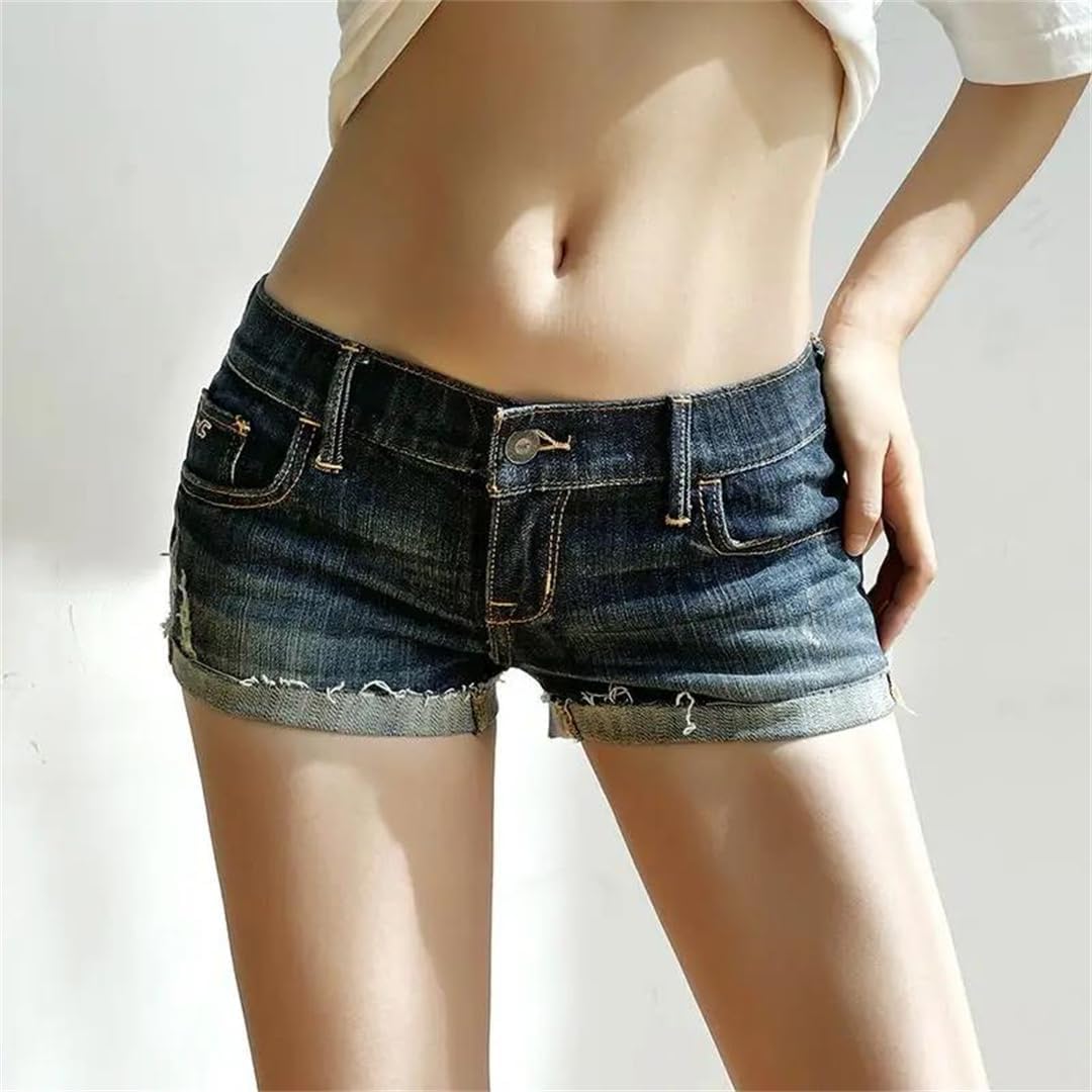 Women's Summer Ultra Low Waist Curled Edge Denim Shorts