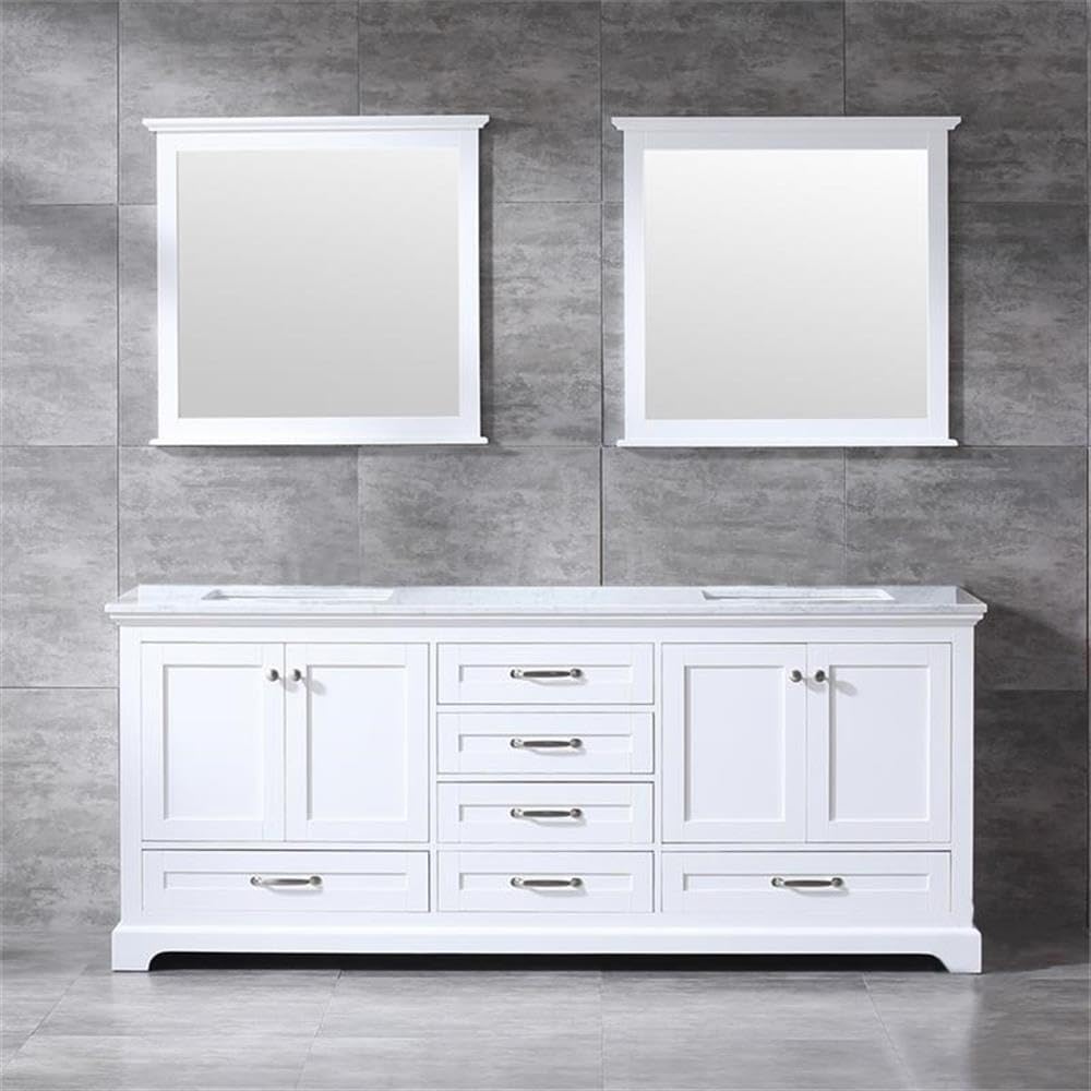Dukes 80 in. W x 22 in. D White Double Bath Vanity, Carrara Marble Top and 30 in. Mirrors