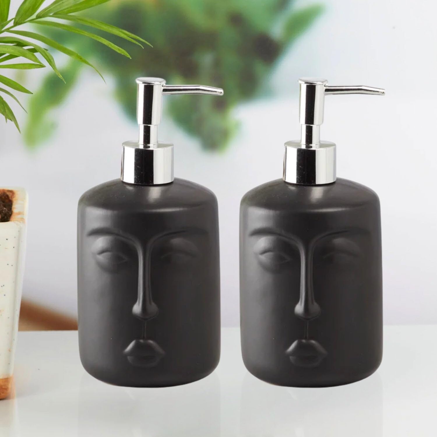 Kookee Ceramic Soap Dispenser with Pump for Kitchen, Bathroom, & Wash Basin, Designer Refillable for Liquid Handwash, Shampoo & Lotion, Leakproof, Set of 2, Multicolor (10929)-image-23