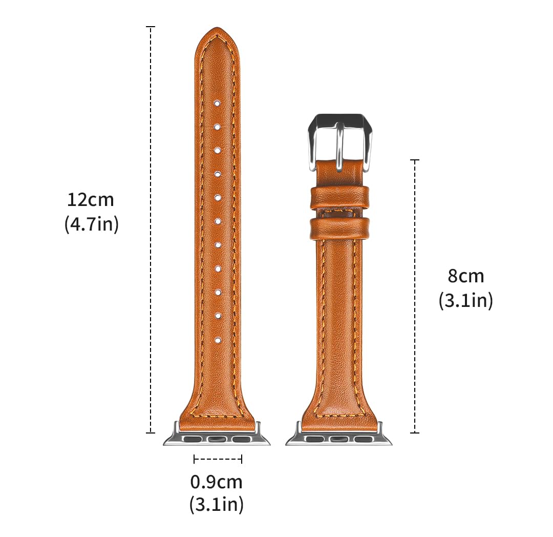 COHOLL Leather Bands Compatible with Apple Watch Band 38mm 40mm 41mm 42mm 44mm 45mm 49mm,Leather Strap Slim&Thin Replacement Wristband for iWatch Series Ultra/2/ SE/9/8/7/6/5/4/3/2/1 for Women and Men - Image 2