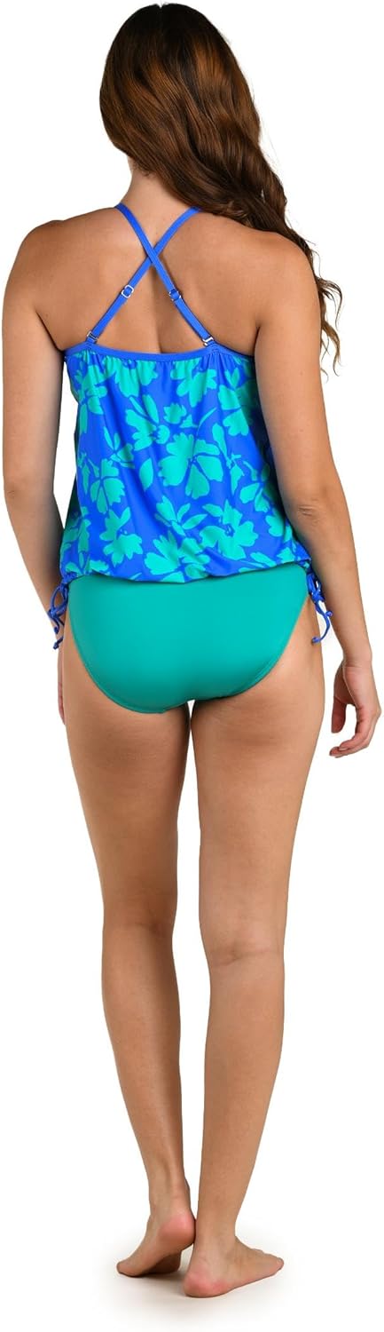 24th & Ocean Womens Underwire V-Neck Blouson Tankini Swimsuit Top - Image 6