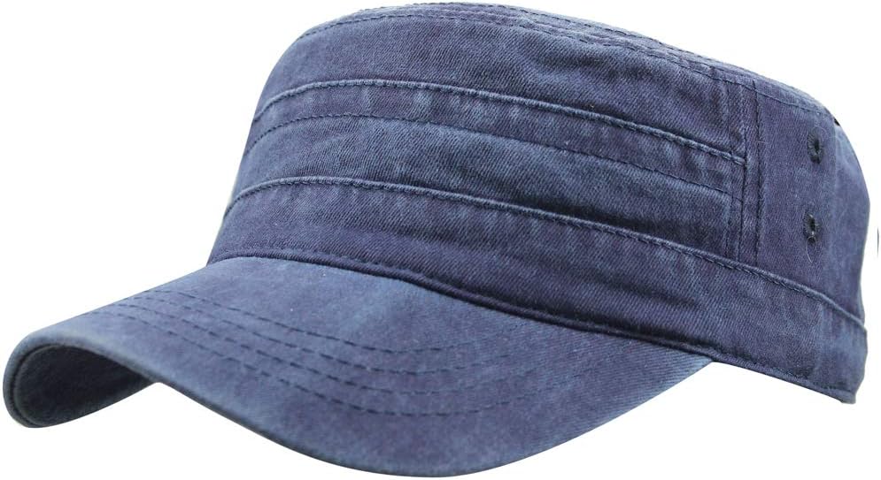 Mens 100% Washed Cotton Flat Top Army Runner Golf Sun Hat Cap Visor with Rivets