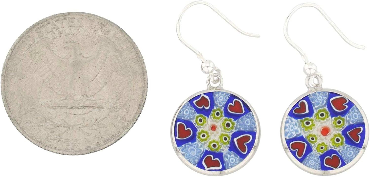 Glass Of Venice Murano Glass Millefiori Round Dangle Earrings - Silver