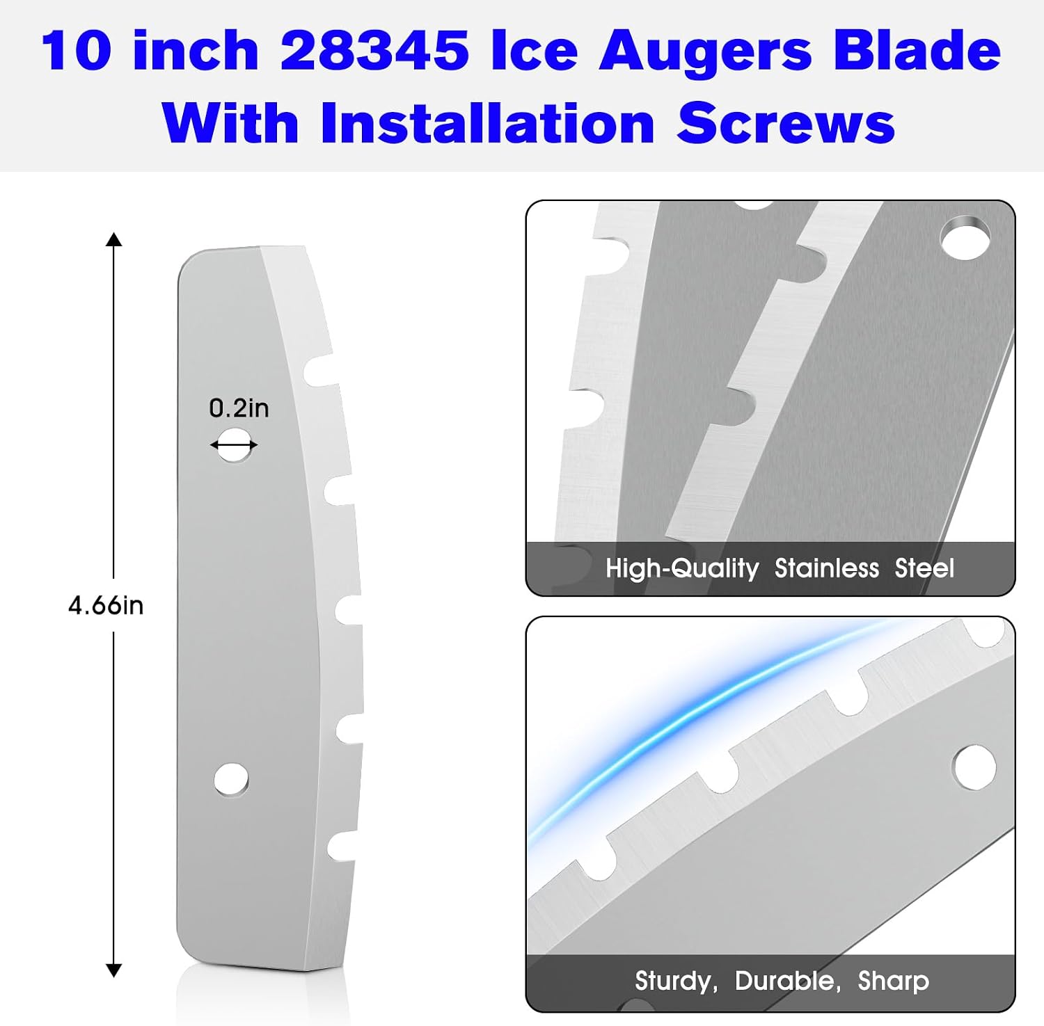 Ice Auger Blades 10 Inch for Eskimo Quantum and Rocket Power Ice Auger Bits | Sharp Durable Steel Ice Drill Blades for Ice Fishing, 2 Pack