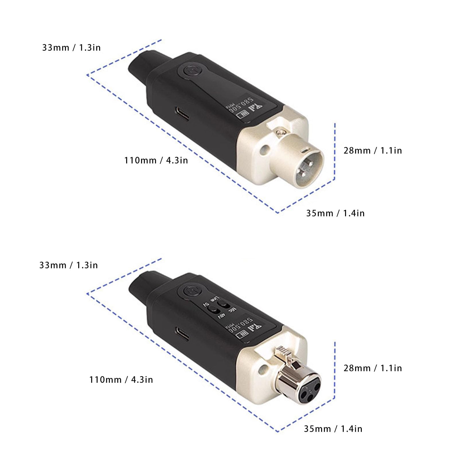 UHF-XLR-Funkmikrofonadapter, Wiederaufladbares Funksystem, 48-V-Phantomspeisung für Konzerte, Bandproben, Metall-ABS, 1 Set