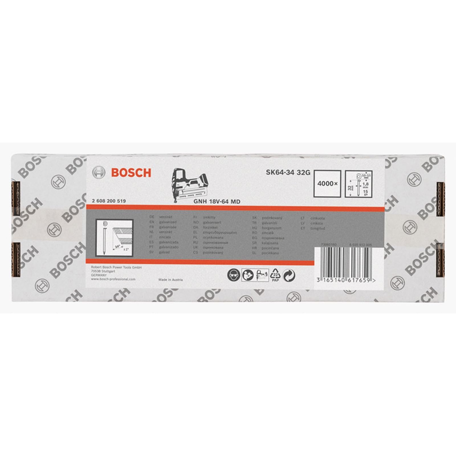 Bosh 2608200519 Pointe à tête fraisée 64-34 32 G 32 mm galvanisé