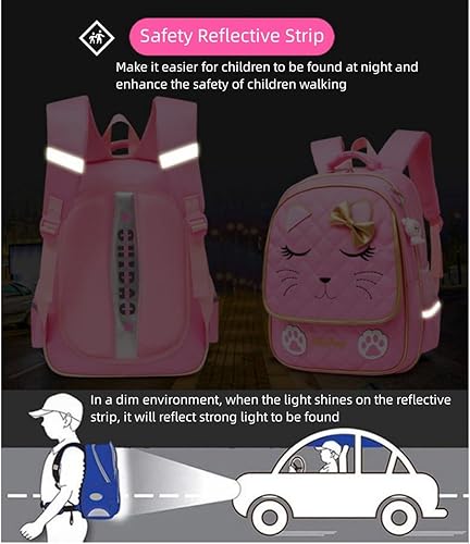 Miniatura 7 de Mochila con ruedas para niñas, mochila escolar, con estampado de cara de gato, equipaje de mano con ruedas, 2 Ruedas Negro, L, Estilo A -2 Ruedas