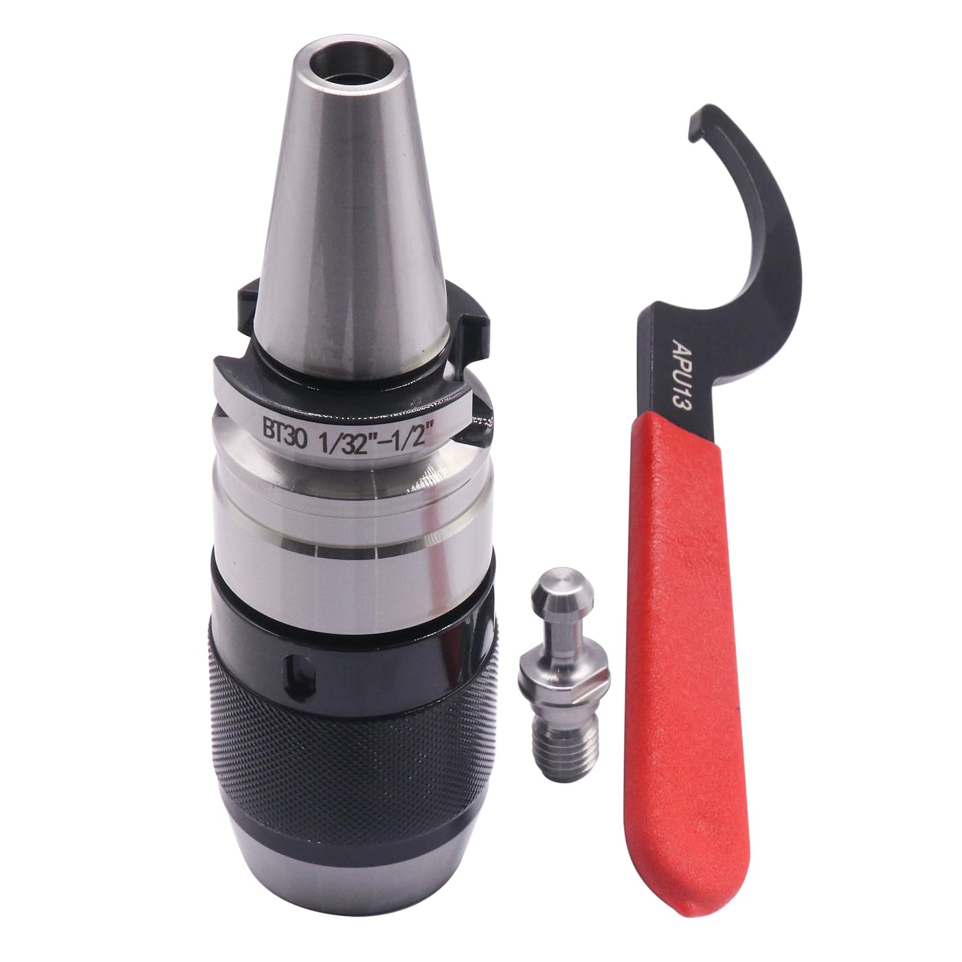 BestParts 1/32" - 1/2" Integrated Self-Tightening Keyless Drill Chuck Tool Holder with BT30 Integral Shank, included 1pc Spanner Wrench APU13 and 1pc