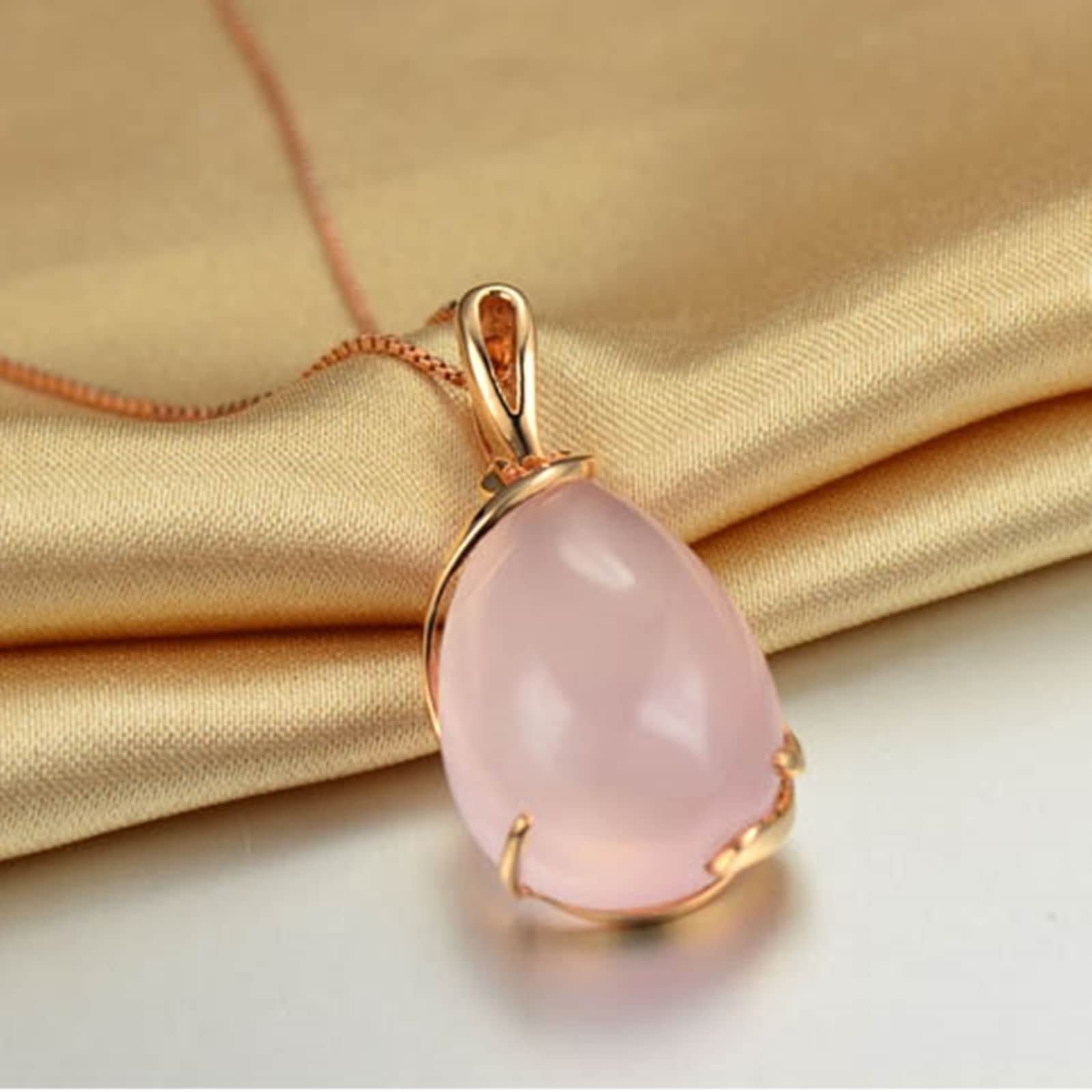 Halsketten für Damen zur Hochzeit, Vintage-Rosenquarz-Halskette mit 14,65 Karat VS1-VS2-Rosenquarz-Edelstein im Idealschliff