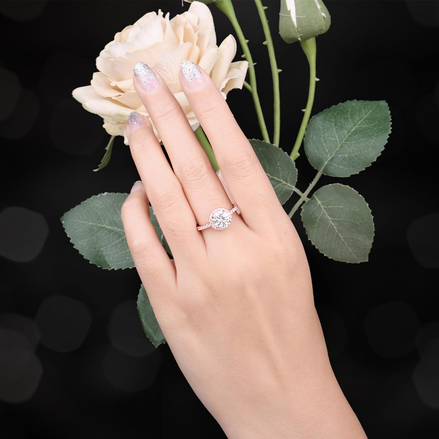 JewelryPalace 1.55ct Halo Cubic Zirconia Bague Taille Rond Pierre Argent Massif 925 Femme, Plaqué Or Jaune Or Rose Bague Diamant Simulé Fiançailles Mariage Promise Alliance, Ensemble Bijoux Mariee